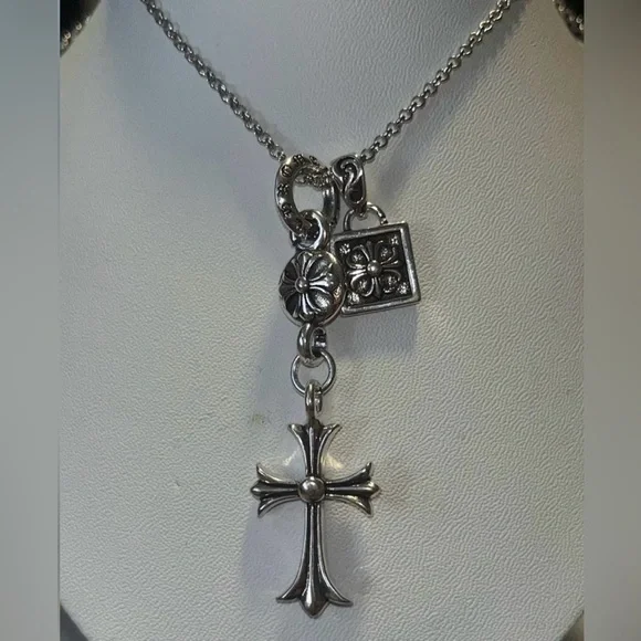 Chrome Hearts CH Silver Triple Cross Rosary Style Necklace Gothic Cross Pendants - Picture 4 of 14